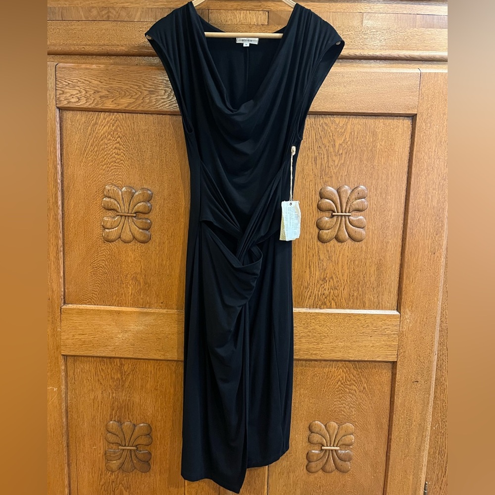🆕NWT EcoSkin “Carlsbad” Twist Front Midi Dress - Medium - Black